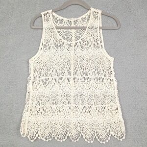 Phase One Tank Top Womens Medium Ivory‎ Crochet Lace Boho Festival Cottagecore